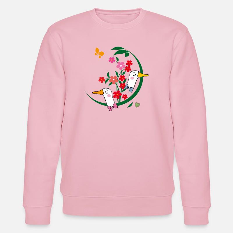  Gänse mit Blüten - Stanley/Stella Unisex Bio-Sweatshirt CHANGER  - Hellrosa