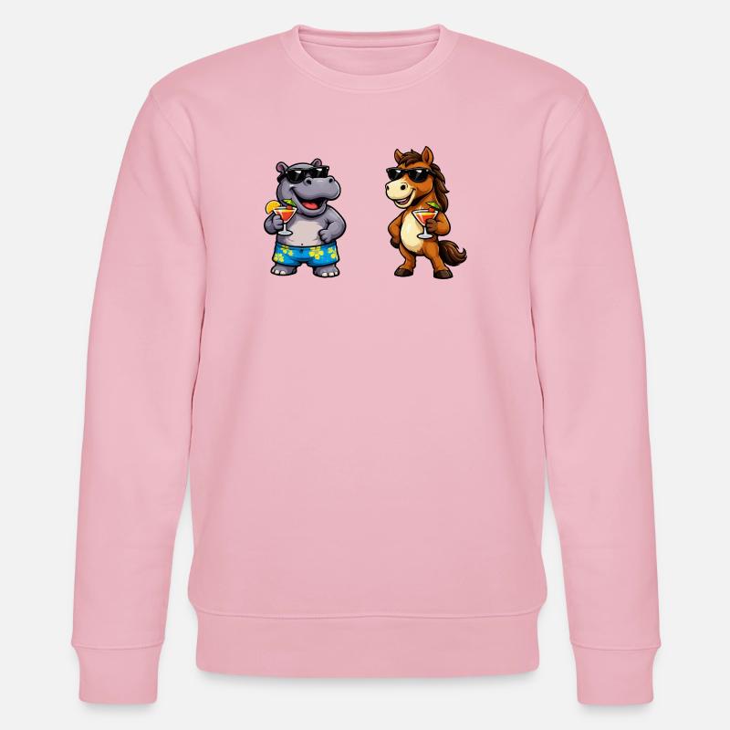 Dessin animé Cocktail Hippo Horse - Sweat bio CHANGER Stanley/Stella Unisexe - rose pâle