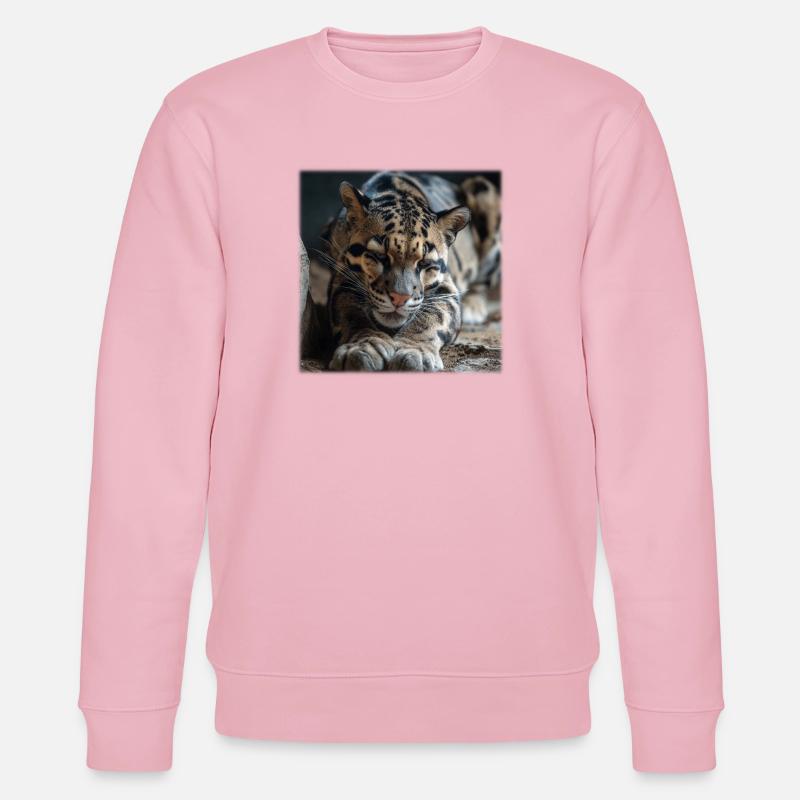 Clouded leopard resting pose Expressive wildcat - Stanley/Stella CHANGER Unisex Organic Sweatshirt - cotton pink