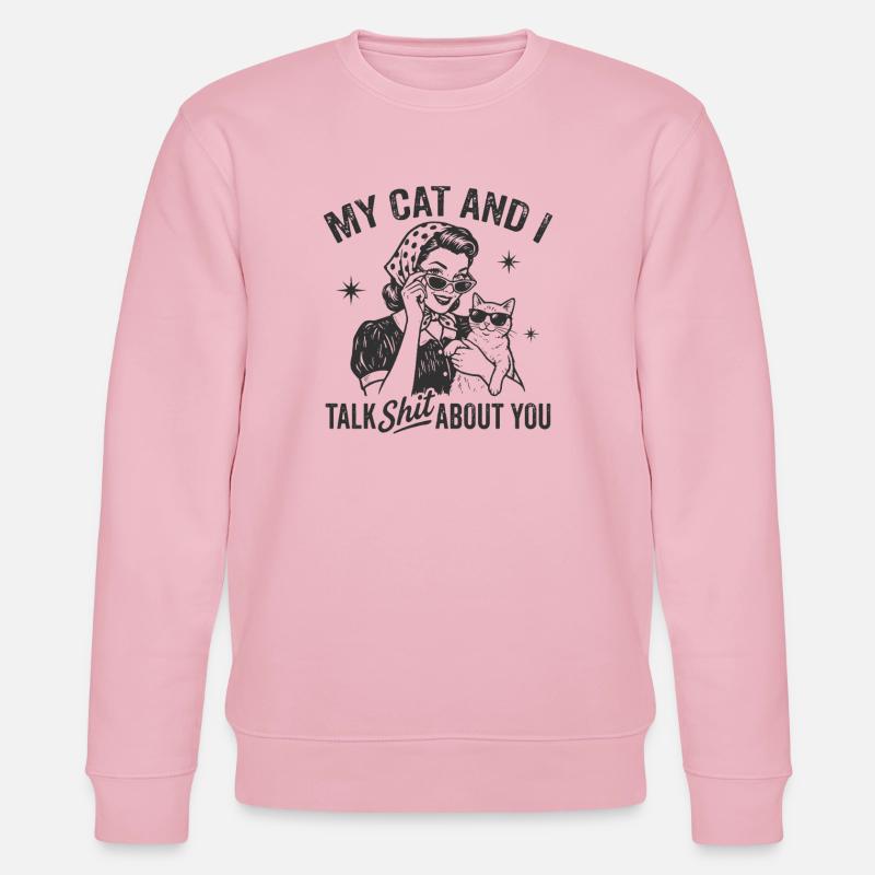 Katzengespräch im Retrostil Lästern Geschenk - Stanley/Stella Unisex Bio-Sweatshirt CHANGER  - Hellrosa