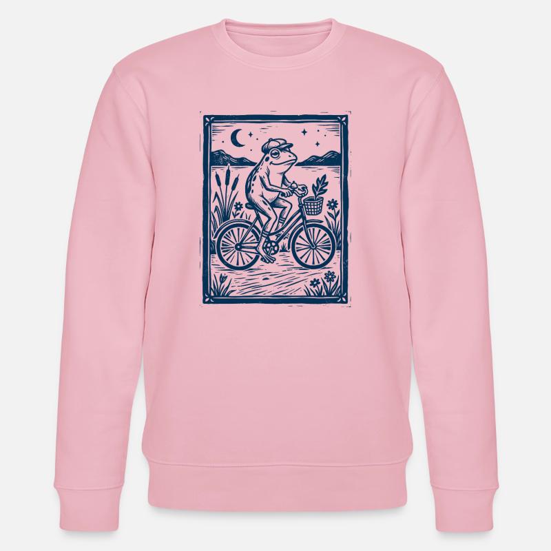 Frog on Bicycle – Woodcut Gift - Stanley/Stella CHANGER Unisex Organic Sweatshirt - cotton pink
