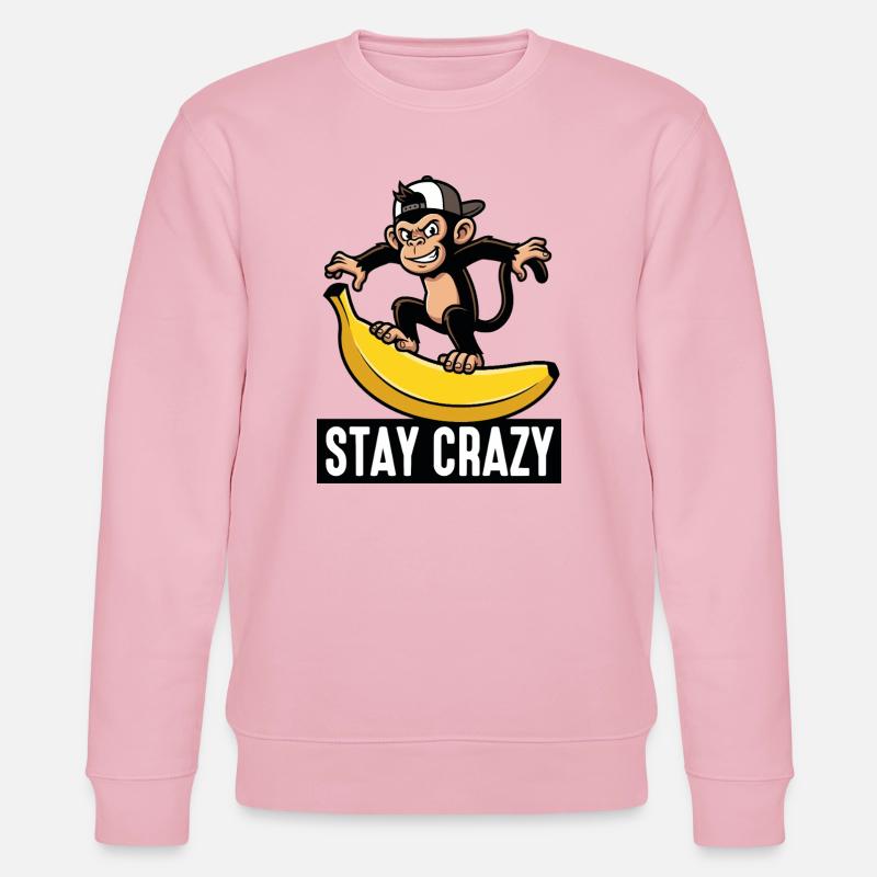 Singe sur banane : Reste fou - Sweat bio CHANGER Stanley/Stella Unisexe - rose pâle