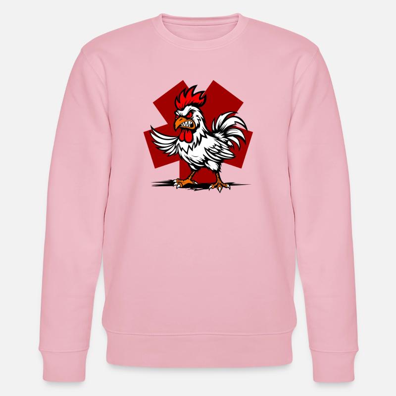 Karikaturhahn auf rotem Hintergrund - Stanley/Stella Unisex Bio-Sweatshirt CHANGER  - Hellrosa