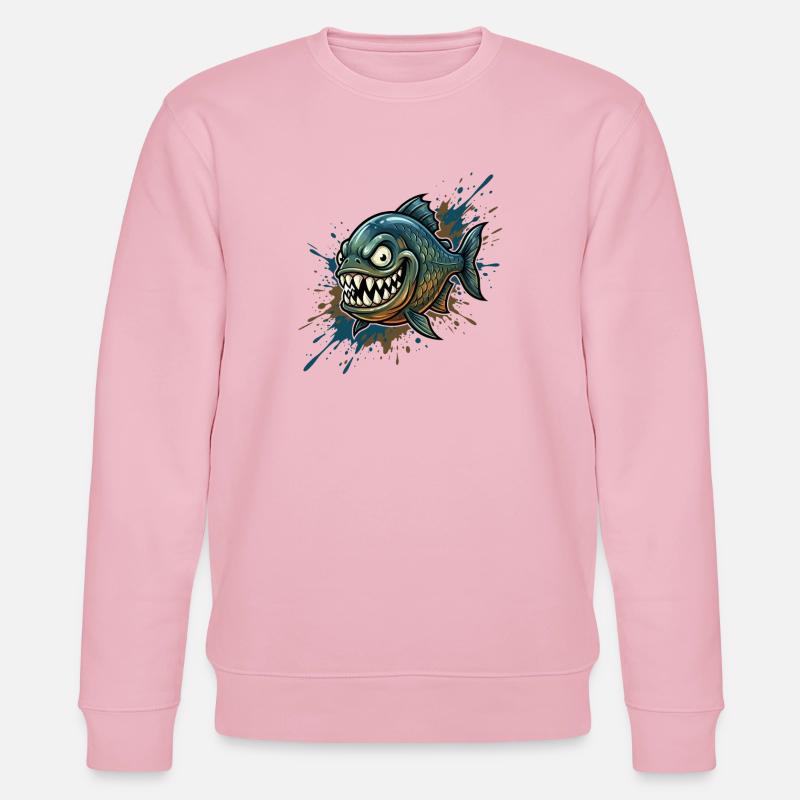 Mutiger Piranha mit Farbspritzern - Stanley/Stella Unisex Bio-Sweatshirt CHANGER  - Hellrosa