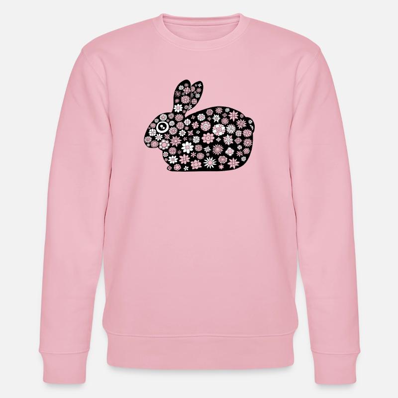 Black rabbit floral pattern - Stanley/Stella CHANGER Unisex Organic Sweatshirt - cotton pink