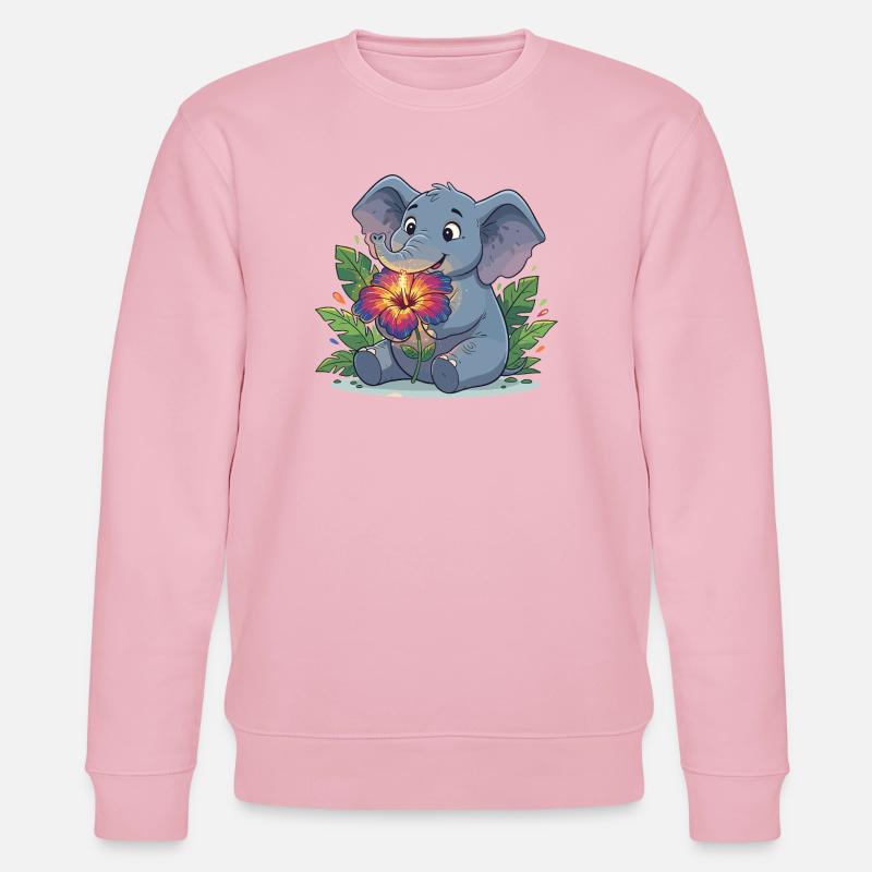 Elefant mit Hibiskusblüte - Stanley/Stella Unisex Bio-Sweatshirt CHANGER - Hellrosa