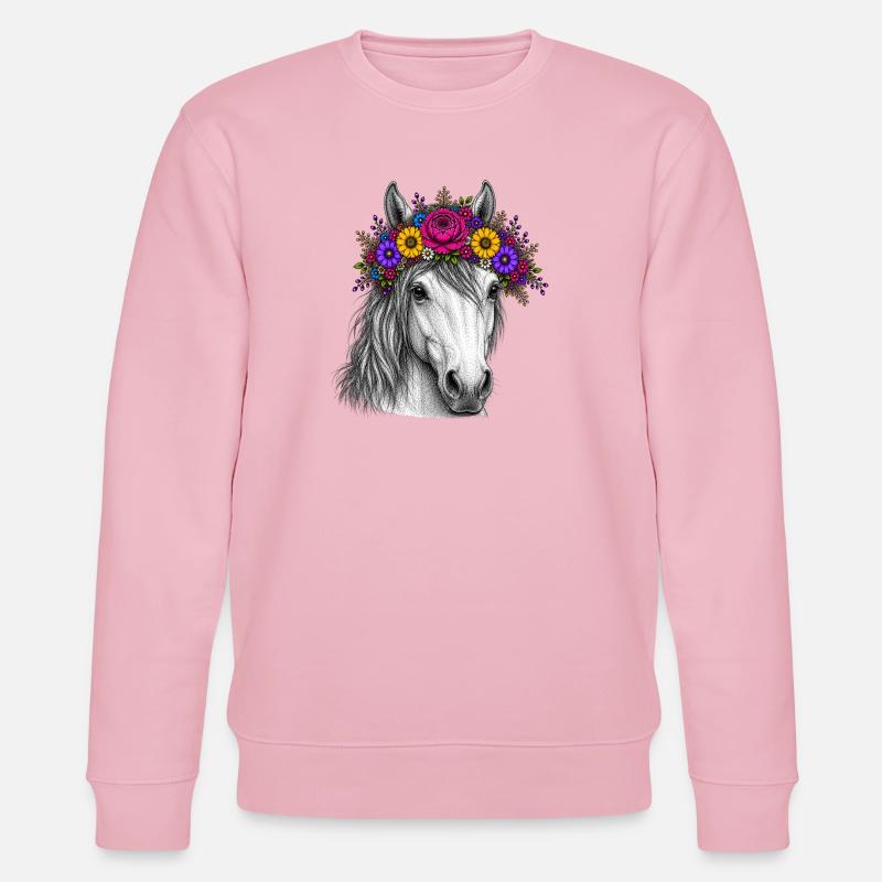 Cheval avec une couronne de fleurs - Sweat bio CHANGER Stanley/Stella Unisexe - rose pâle