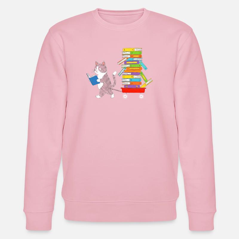Lesekätzchen zieht Bücherwagen - Stanley/Stella Unisex Bio-Sweatshirt CHANGER  - Hellrosa