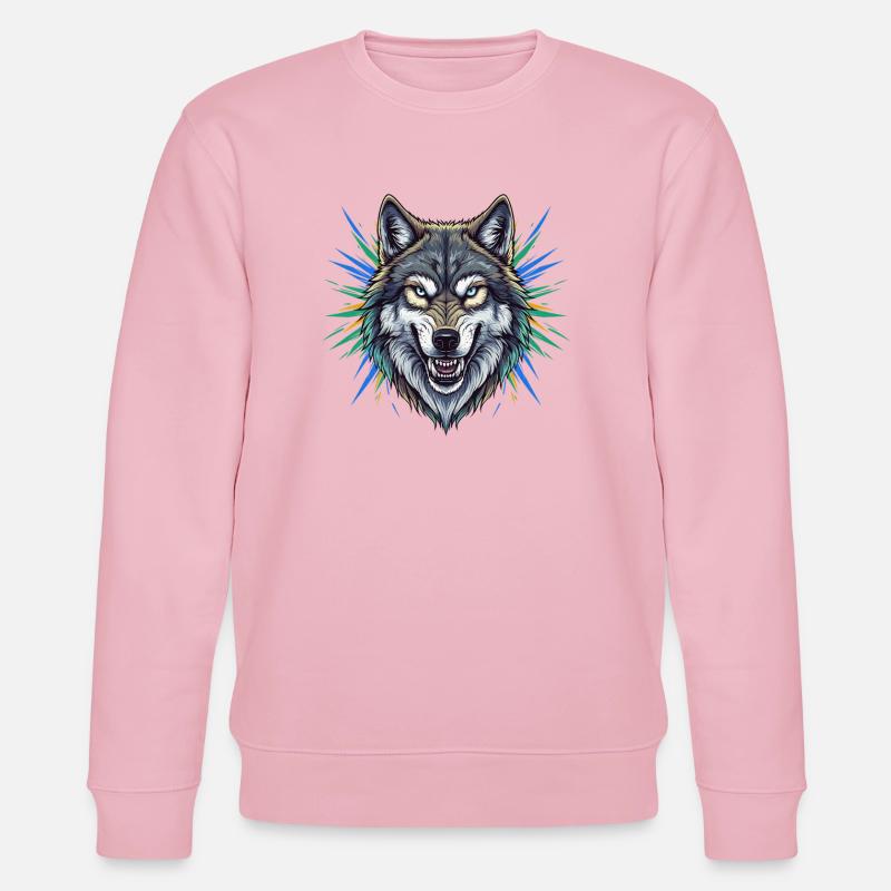 Wolfskopf mit bunten Strahlen - Stanley/Stella Unisex Bio-Sweatshirt CHANGER  - Hellrosa