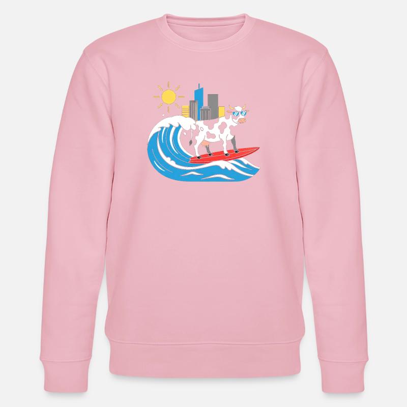 Surfende Kuh am City-Wave - Stanley/Stella Unisex Bio-Sweatshirt CHANGER - Hellrosa