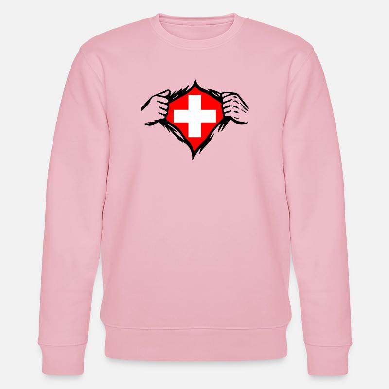 Drapeau suisse Drapeau drôle - Sweat bio CHANGER Stanley/Stella Unisexe - rose pâle