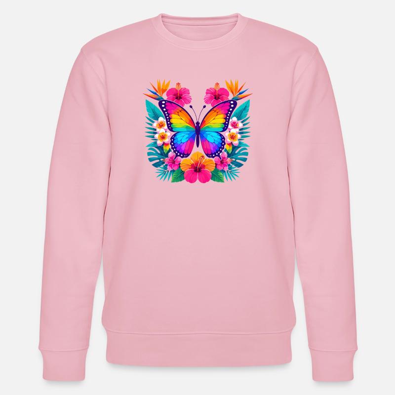 Bunter Tropen-Schmetterling - Stanley/Stella Unisex Bio-Sweatshirt CHANGER  - Hellrosa