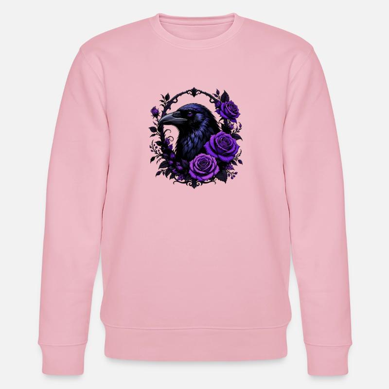 Night crow with violet roses - Stanley/Stella CHANGER Unisex Organic Sweatshirt - cotton pink