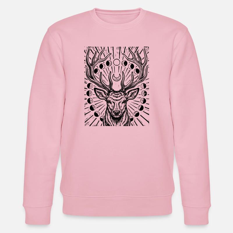 Rothirsch Mondphasen Hirsch Geweih Astronomie - Stanley/Stella Unisex Bio-Sweatshirt CHANGER - Hellrosa