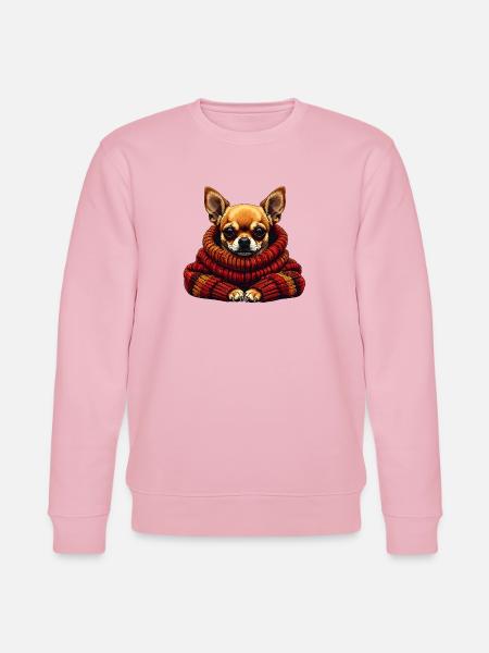 Chihuahua Winterkuschel mit Schal - Stanley/Stella Unisex Bio-Sweatshirt CHANGER  - Hellrosa