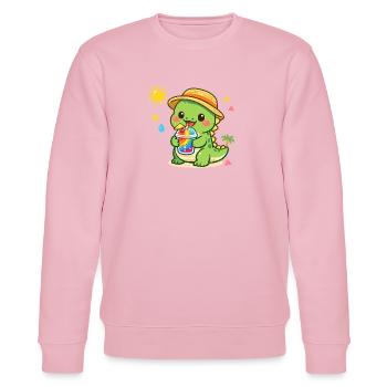 Sunny dinosaur with iced drink - Stanley/Stella CHANGER Unisex Organic Sweatshirt - cotton pink - Front - Jaron (178cm) & Liana (172cm)
