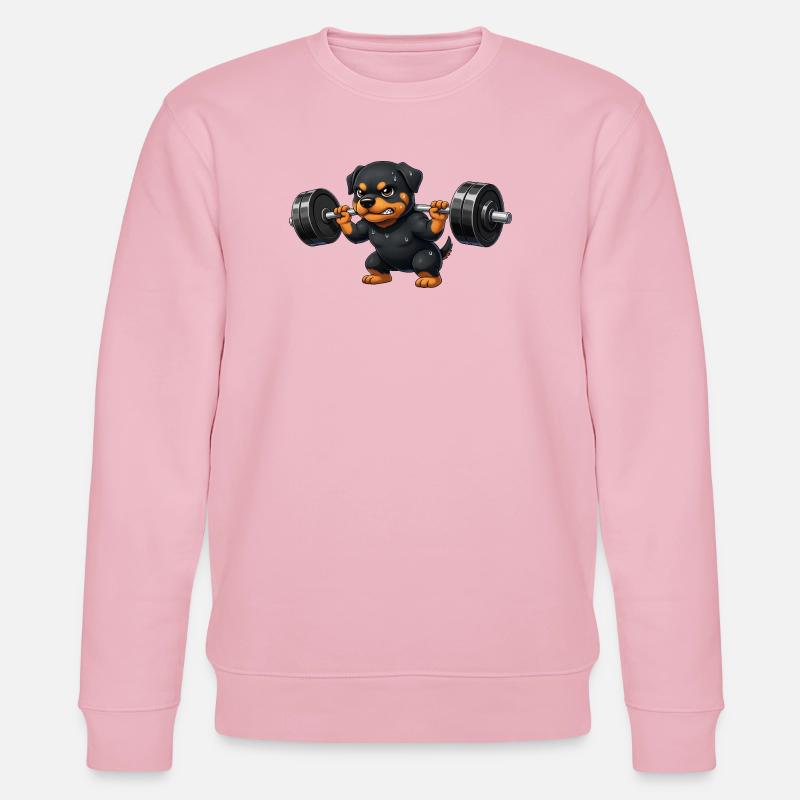 Rottweiler Gewichtheber Barbell Training Workout - Stanley/Stella Unisex Bio-Sweatshirt CHANGER  - Hellrosa