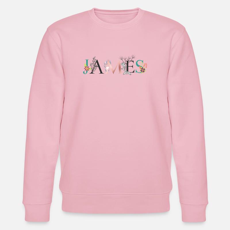 Art du nom JAMES avec fleurs brodées - Sweat bio CHANGER Stanley/Stella Unisexe - rose pâle