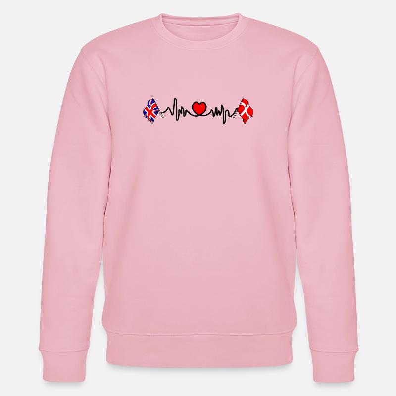 Cardio heart Drapeau Angleterre, drapeau Danemark - Sweat bio CHANGER Stanley/Stella Unisexe - rose pâle