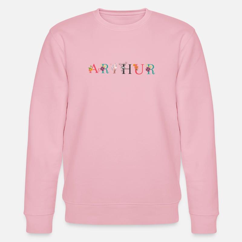 Art du nom ARTHUR avec fleurs brodées - Sweat bio CHANGER Stanley/Stella Unisexe - rose pâle