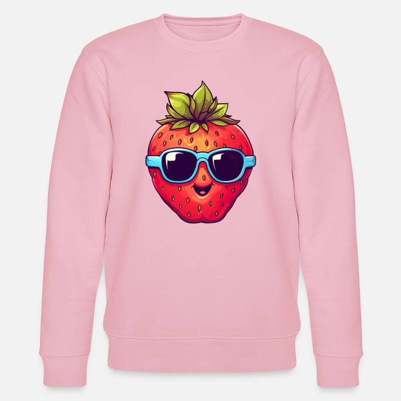 Coole Erdbeere mit Sonnenbrille - Stanley/Stella Unisex Bio-Sweatshirt CHANGER  - Hellrosa