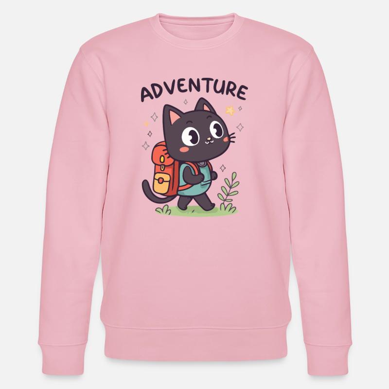 Adventurous Black Cat with Backpack - Stanley/Stella CHANGER Unisex Organic Sweatshirt - cotton pink