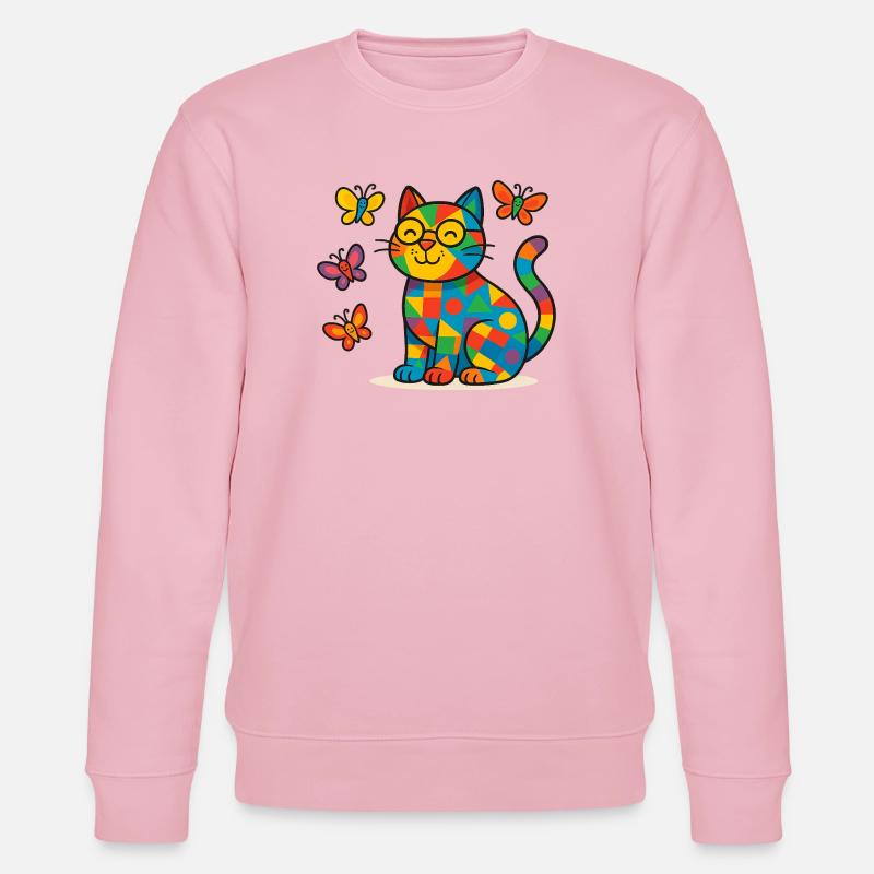 Chat patchwork et papillons - Sweat bio CHANGER Stanley/Stella Unisexe - rose pâle