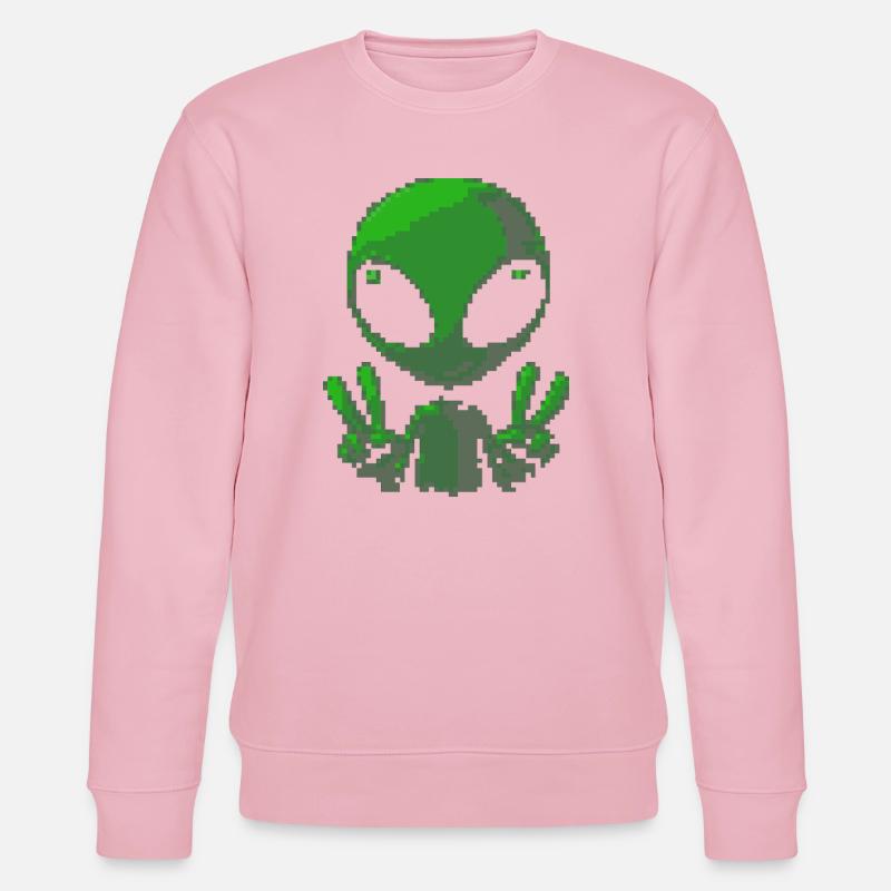 Pixel grünes Alien-Friedenszeichen - Stanley/Stella Unisex Bio-Sweatshirt CHANGER - Hellrosa