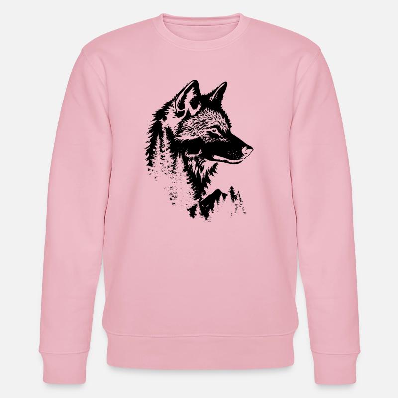 Wolf Gesicht Wald Silhouette - Stanley/Stella Unisex Bio-Sweatshirt CHANGER  - Hellrosa