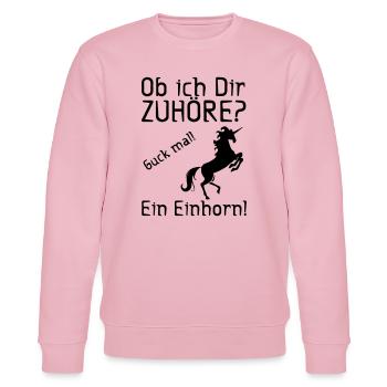Guck mal! Ein Einhorn! Geschenk - Stanley/Stella Unisex Bio-Sweatshirt CHANGER  - Hellrosa - Vorne - Jaron (178cm) & Liana (172cm)