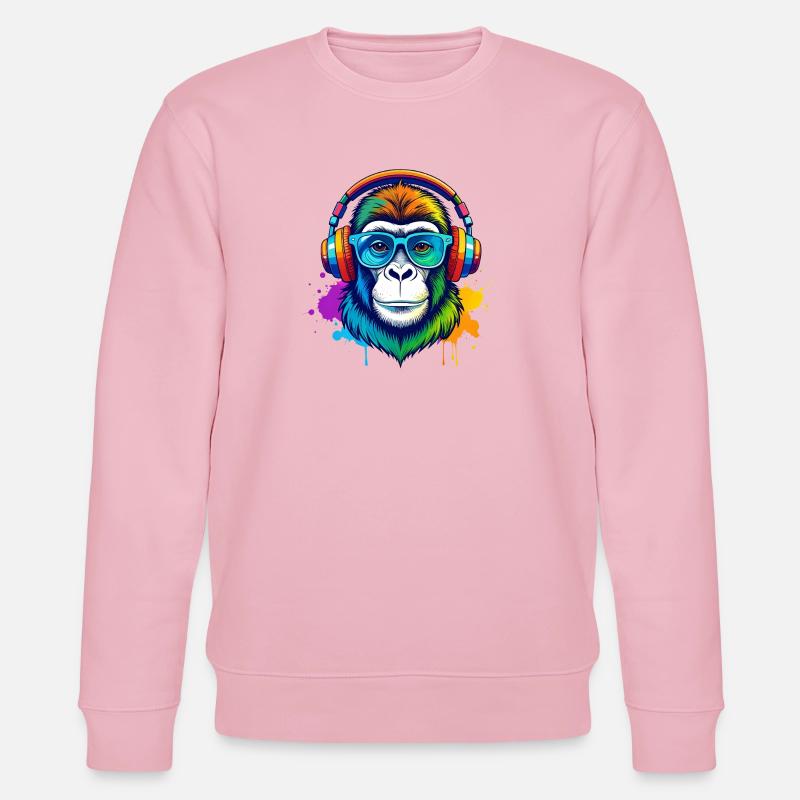 Rainbow Gorilla DJ mit Kopfhörern - Stanley/Stella Unisex Bio-Sweatshirt CHANGER  - Hellrosa