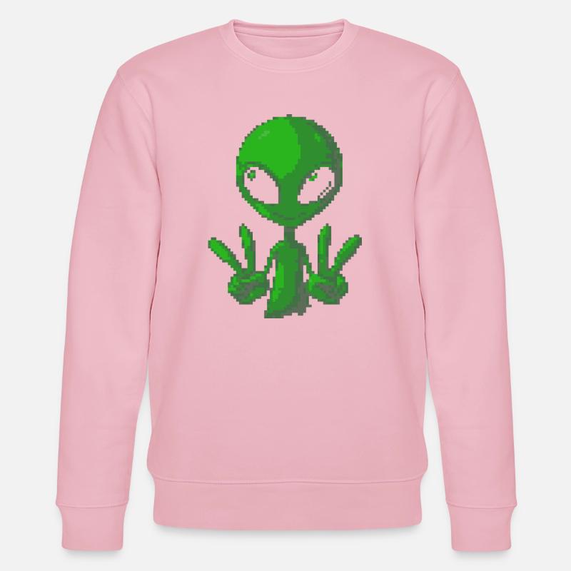 Pixel grünes Alien-Peace-Zeichen-Tee - Stanley/Stella Unisex Bio-Sweatshirt CHANGER  - Hellrosa