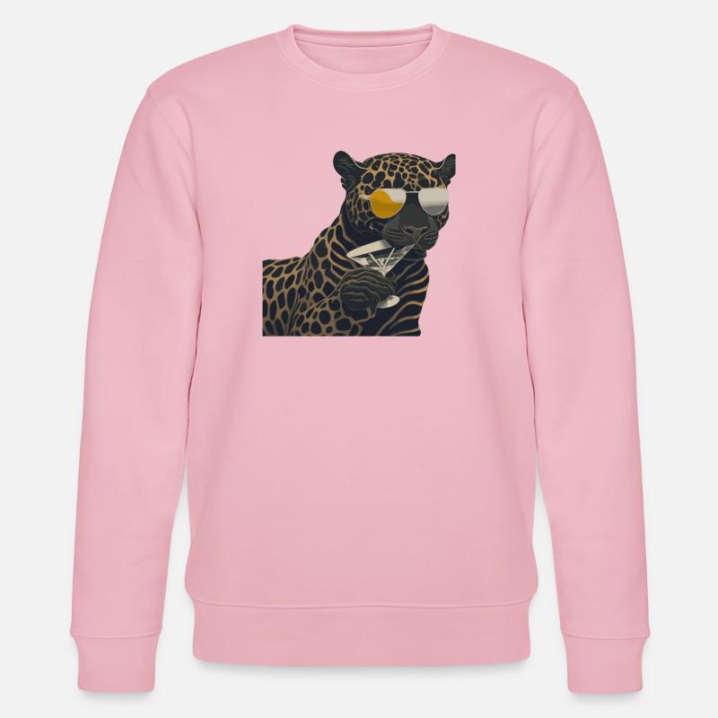 Cooler Leopard mit Sonnenbrille und Glas - Stanley/Stella Unisex Bio-Sweatshirt CHANGER  - Hellrosa