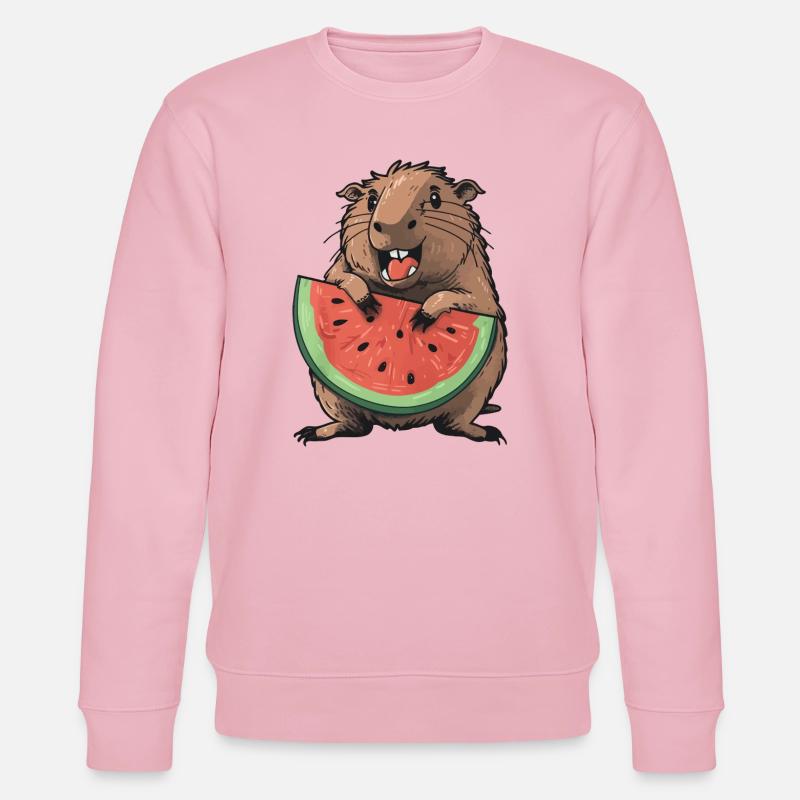 Capybara isst Wassermelone - Stanley/Stella Unisex Bio-Sweatshirt CHANGER  - Hellrosa