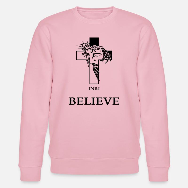 Croire – Croix moderne avec Jésus - Sweat bio CHANGER Stanley/Stella Unisexe - rose pâle