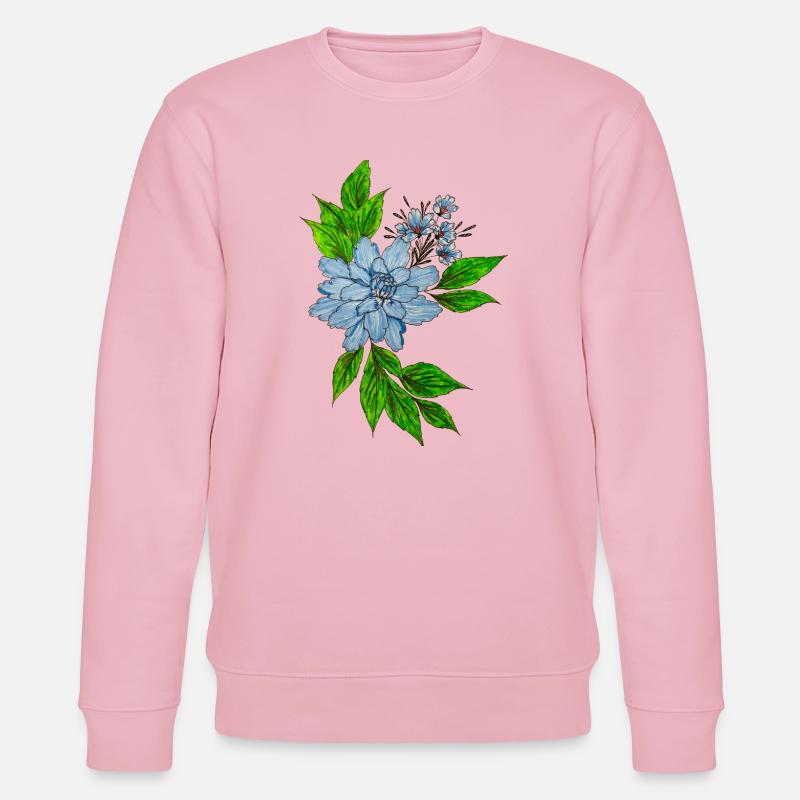 Blaues Wasserfarben-Blütenbouquet - Stanley/Stella Unisex Bio-Sweatshirt CHANGER  - Hellrosa