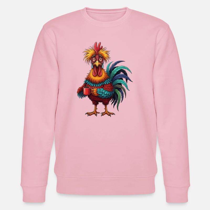 Lebhafter Hahn mit Kaffeetasse - Stanley/Stella Unisex Bio-Sweatshirt CHANGER  - Hellrosa