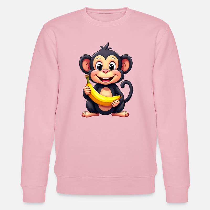 singe banane chimpanzé drôle mignon illustration - Sweat bio CHANGER Stanley/Stella Unisexe - rose pâle