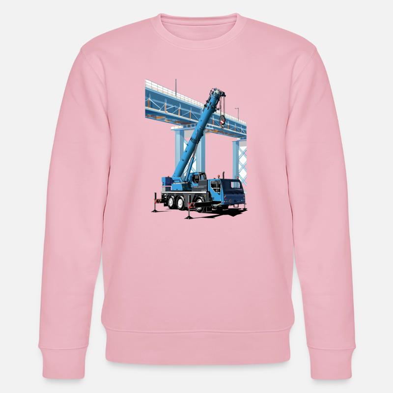 Mobile crane assembles bridge sections - Stanley/Stella CHANGER Unisex Organic Sweatshirt - cotton pink