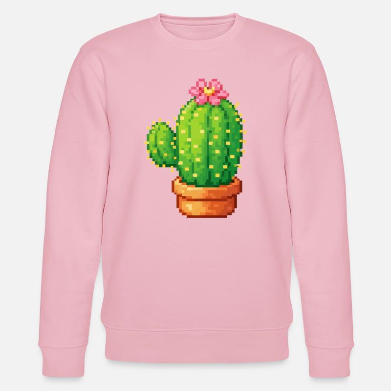 Cactus pixel avec fleur - Sweat bio CHANGER Stanley/Stella Unisexe - rose pâle