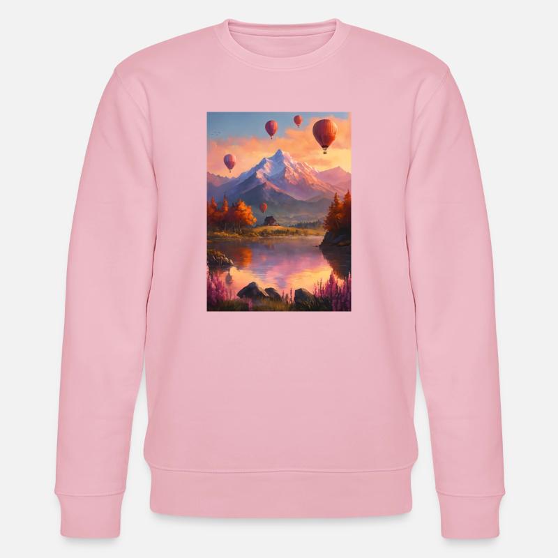 Ballonfahrt  am Bergsee bei Abendrot - Stanley/Stella Unisex Bio-Sweatshirt CHANGER  - Hellrosa