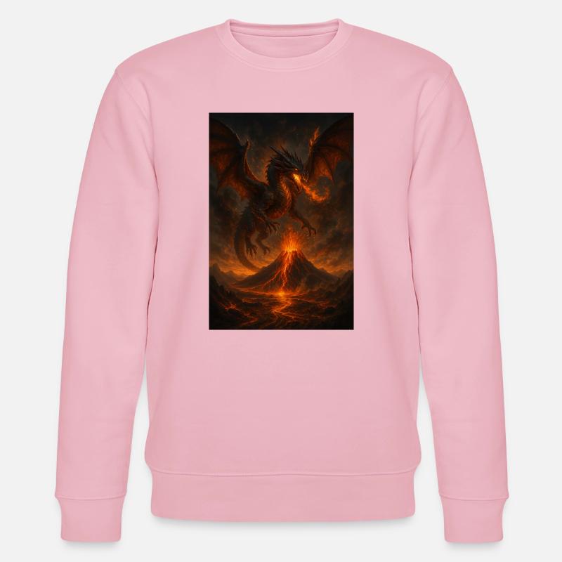 Feuerdrache über Vulkanlandschaft - Stanley/Stella Unisex Bio-Sweatshirt CHANGER  - Hellrosa