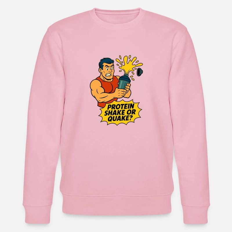 Lustiger Fitness-Cartoon – Proteinshake oder Quake - Stanley/Stella Unisex Bio-Sweatshirt CHANGER  - Hellrosa