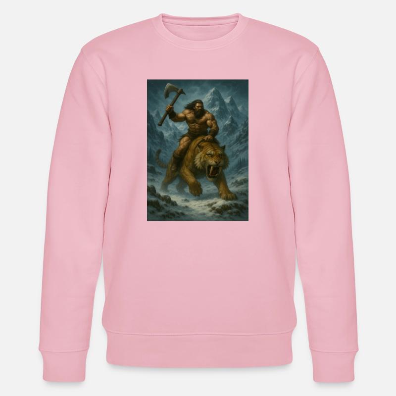 Wilder Krieger auf Sabertooth Tiger – Kunst - Stanley/Stella Unisex Bio-Sweatshirt CHANGER  - Hellrosa