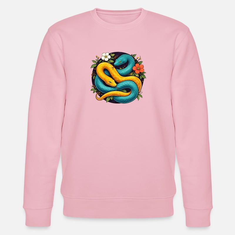 Zwei Pythonschlangen im Blütenring - Stanley/Stella Unisex Bio-Sweatshirt CHANGER  - Hellrosa