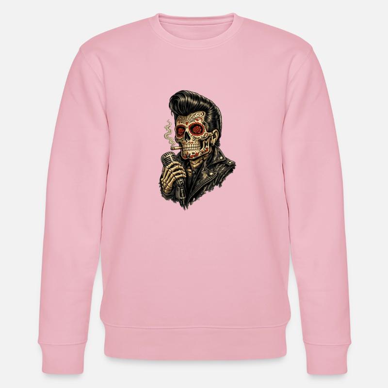 Skeleton Sugar Skull Rockabilly Microphone - Stanley/Stella CHANGER Unisex Organic Sweatshirt - cotton pink