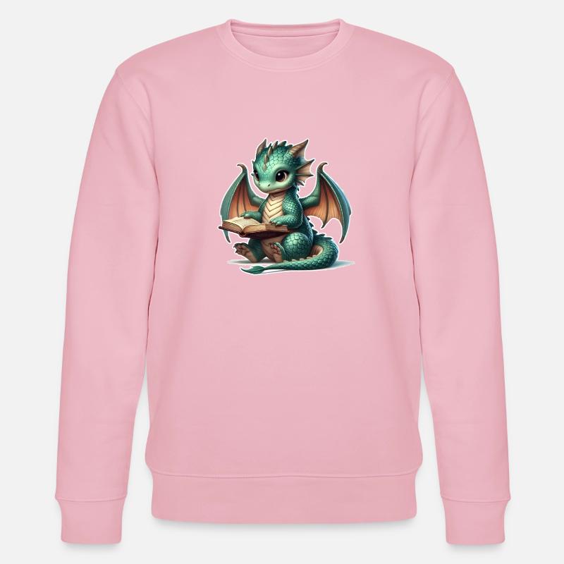 Drache liest Buch - Stanley/Stella Unisex Bio-Sweatshirt CHANGER  - Hellrosa