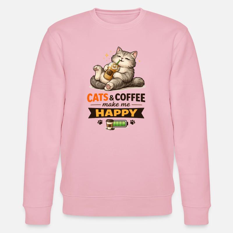 Katzen und Kaffee machen mich glücklich - Stanley/Stella Unisex Bio-Sweatshirt CHANGER  - Hellrosa