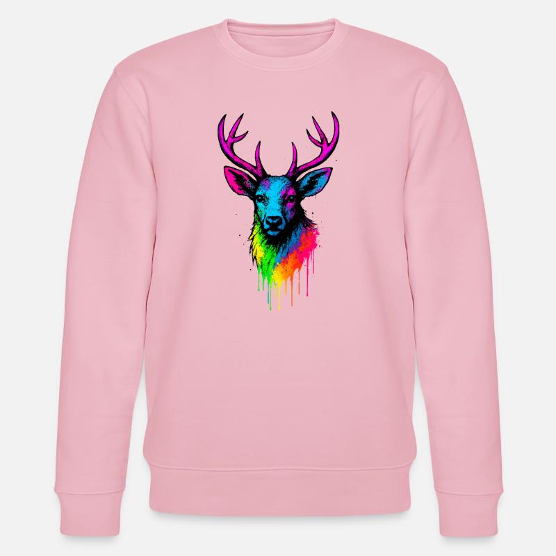 Éclaboussure de néon de cerf arc-en-ciel - Sweat bio CHANGER Stanley/Stella Unisexe - rose pâle