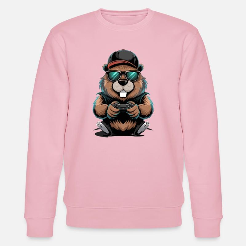  Cooler Gamer Biber Mit Controller Und - Stanley/Stella Unisex Bio-Sweatshirt CHANGER  - Hellrosa
